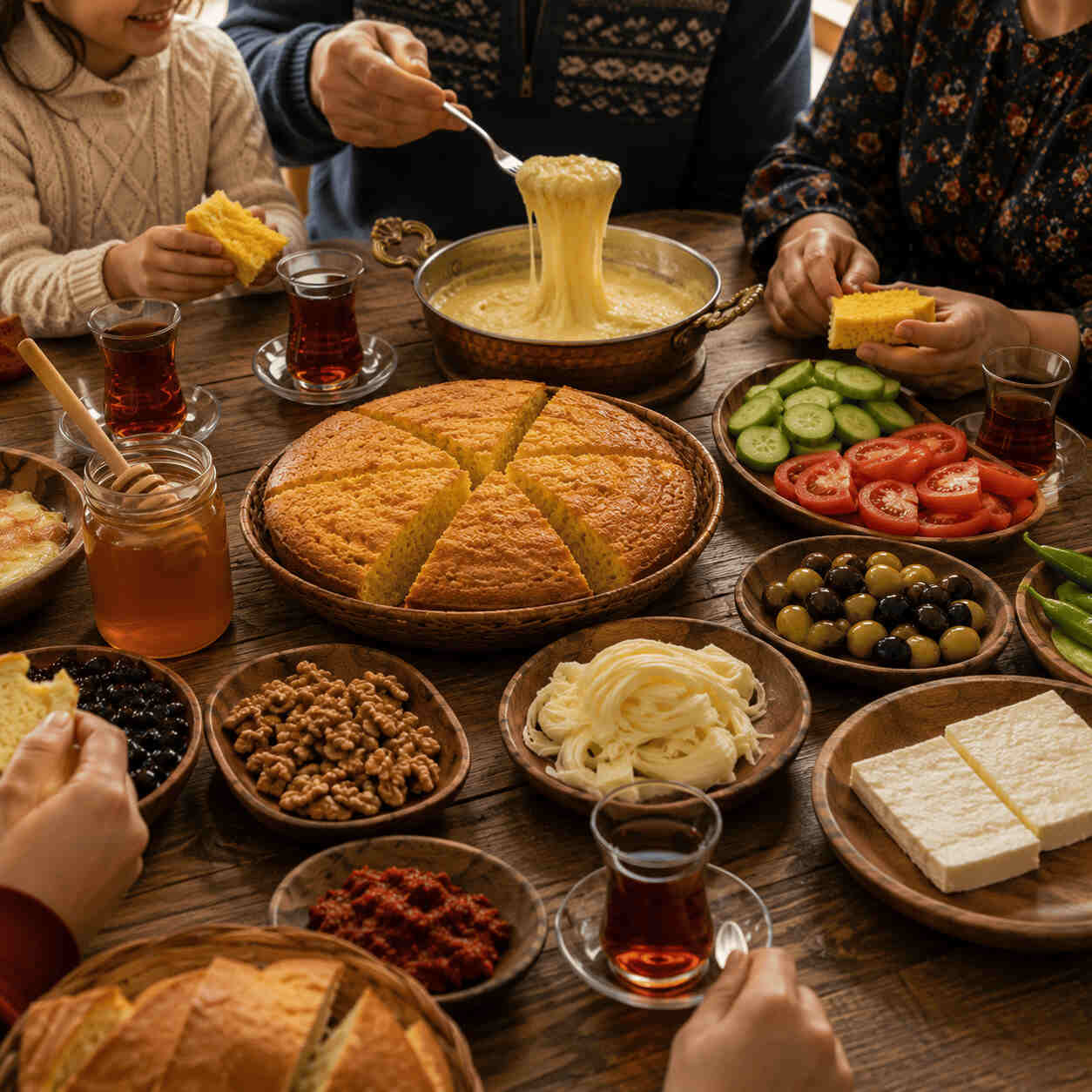 Mısır Ekmeği Aile Kahvaltısı
